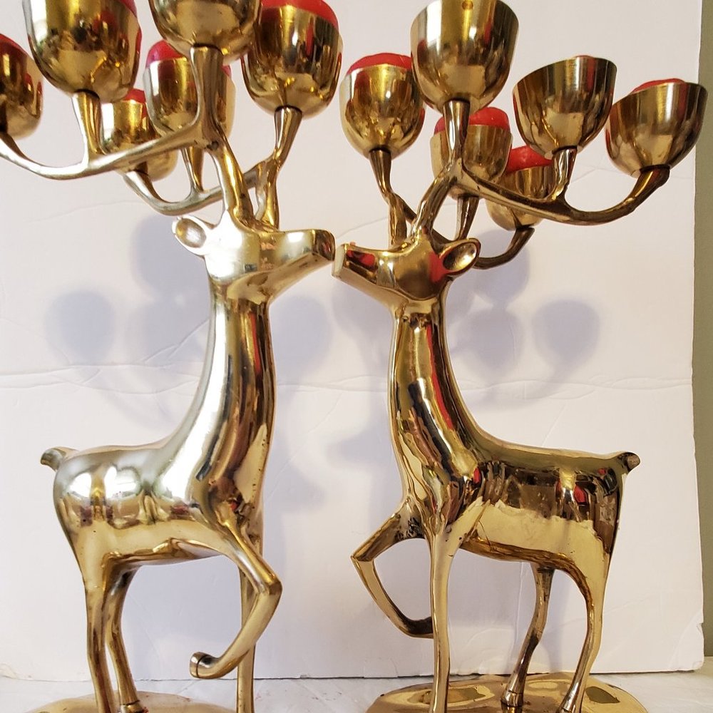 Pier 1 ~ Brass 14" Reindeer With Votive Antlers